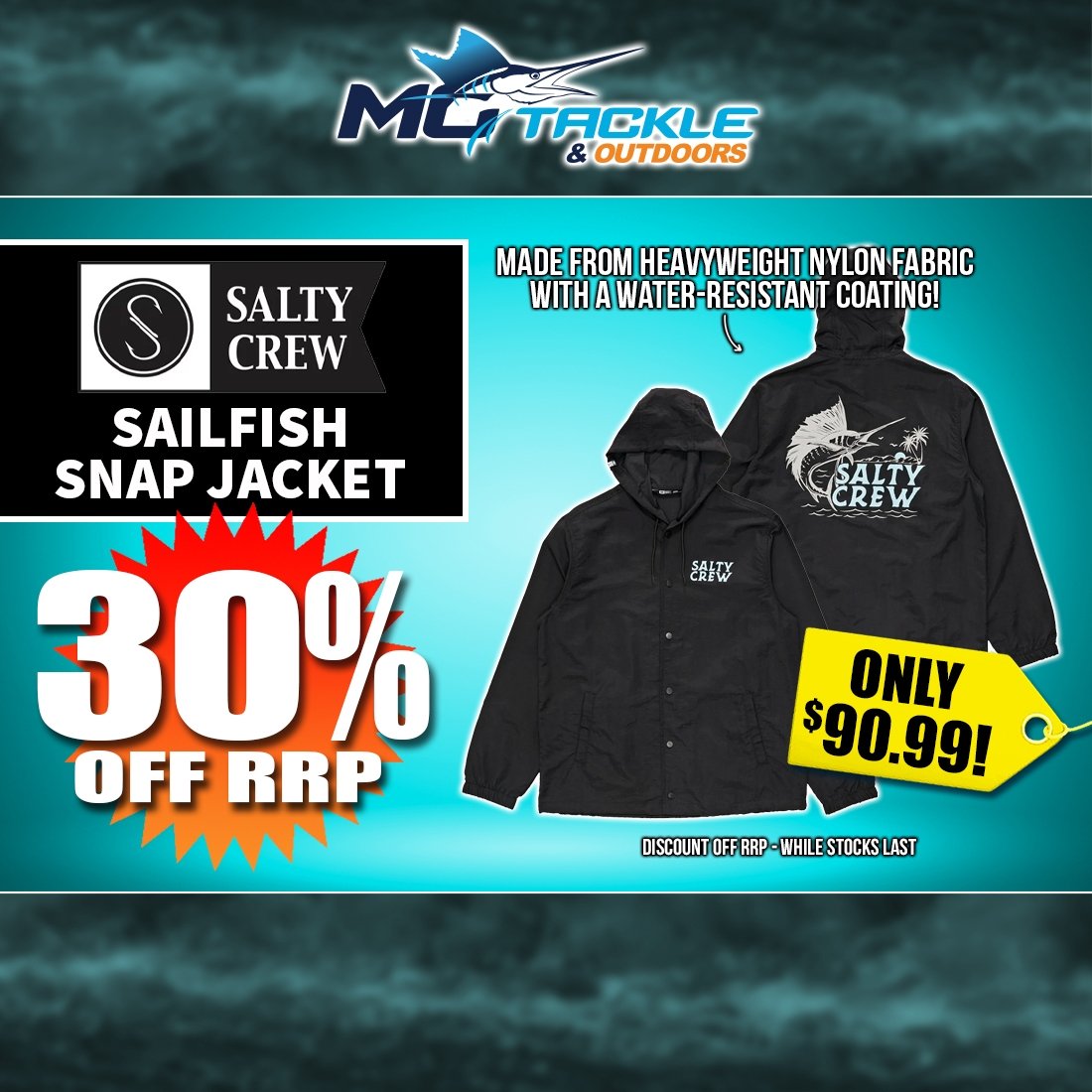 30% off SALTY CREW SAILFISH SNAP JACKET