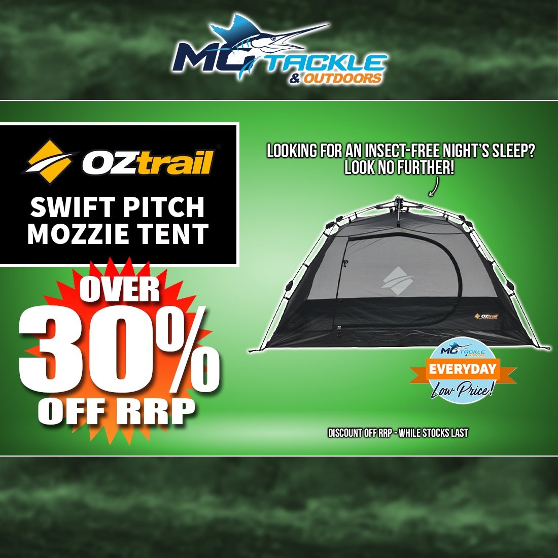 OZTRAIL SWIFT PITCH 2P MOZZIE TENT only $109.99