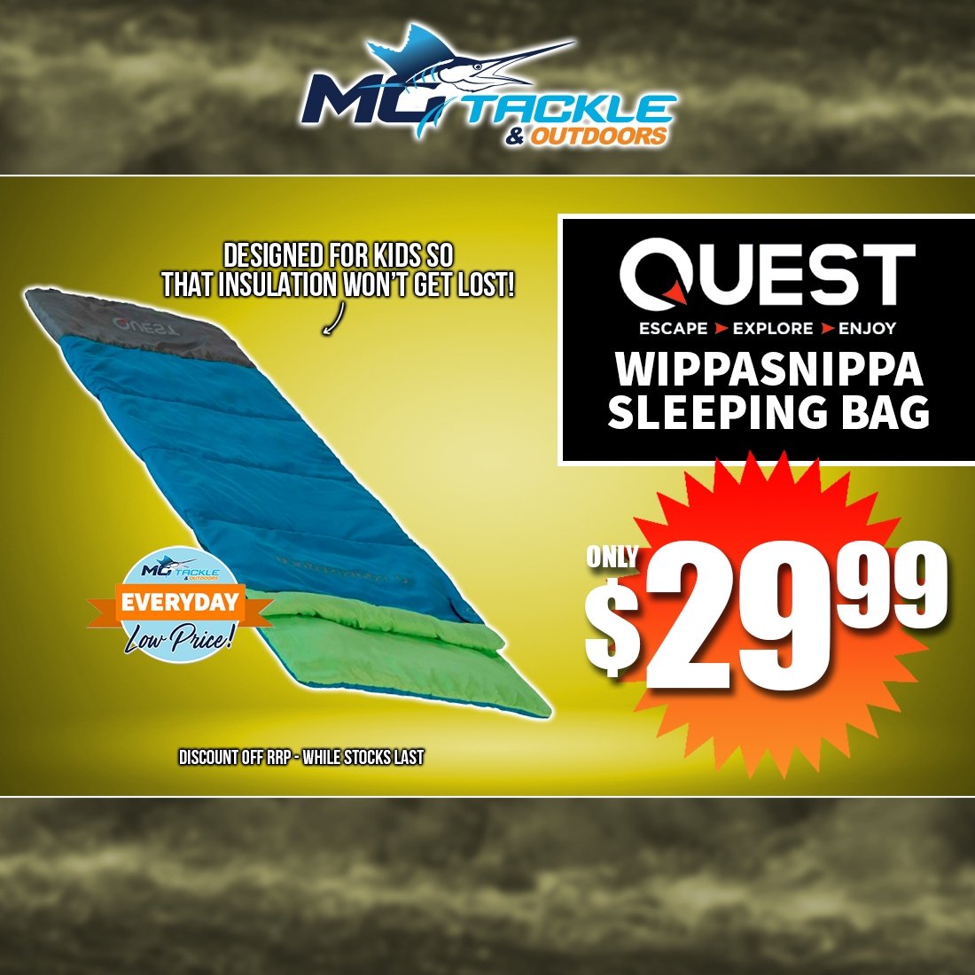 QUEST WIPPASNAPPA SLEEPING BAG only $29.99