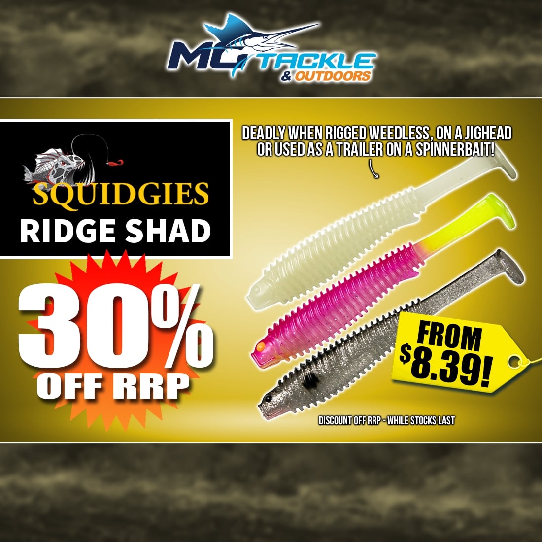 30% off SQUIDGIES RIDGE SHAD LURE