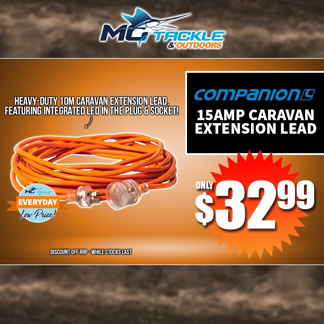 COMPANION 15AMP CARAVAN EXTENSION LEAD only $32.99