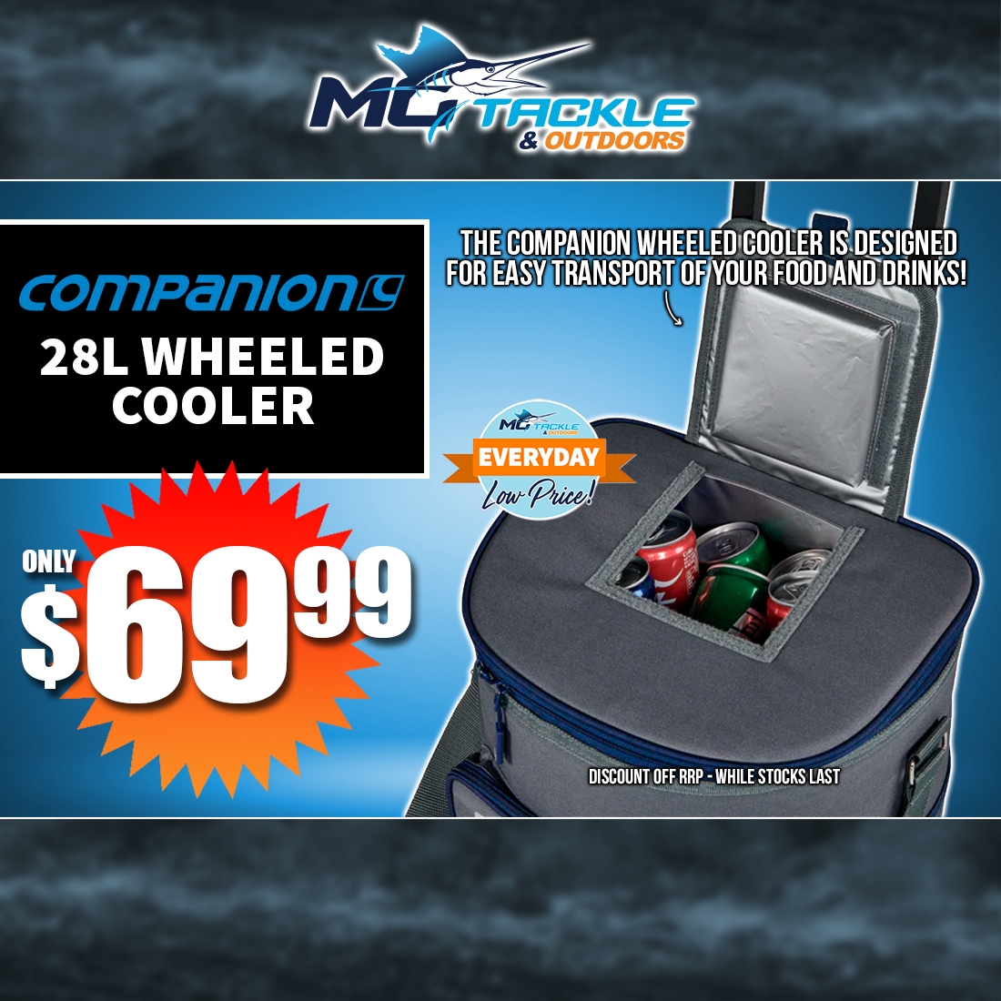 COMPANION 28L WHEELED COOLER only $69.99