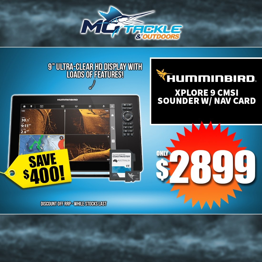 HUMMINBIRD XPLORE 9 CMSI SOUNDER W/ NAV CARD only $2899