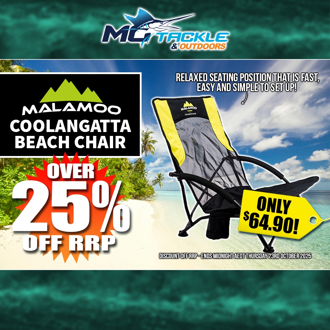 MALAMOO COOLANGATTA BEACH CHAIR only $64.90