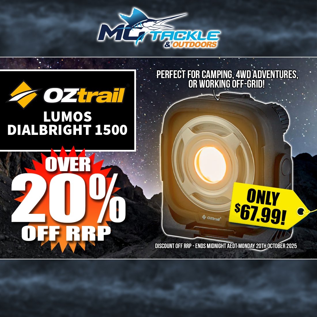 OZTRAIL LUMOS DIALBRIGHT 1500 LIGHT only $67.99