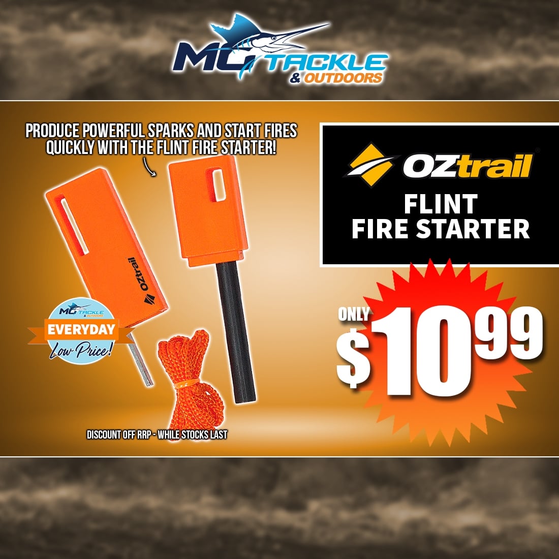 OZTRAIL FLINT FIRE STARTER only $10.99