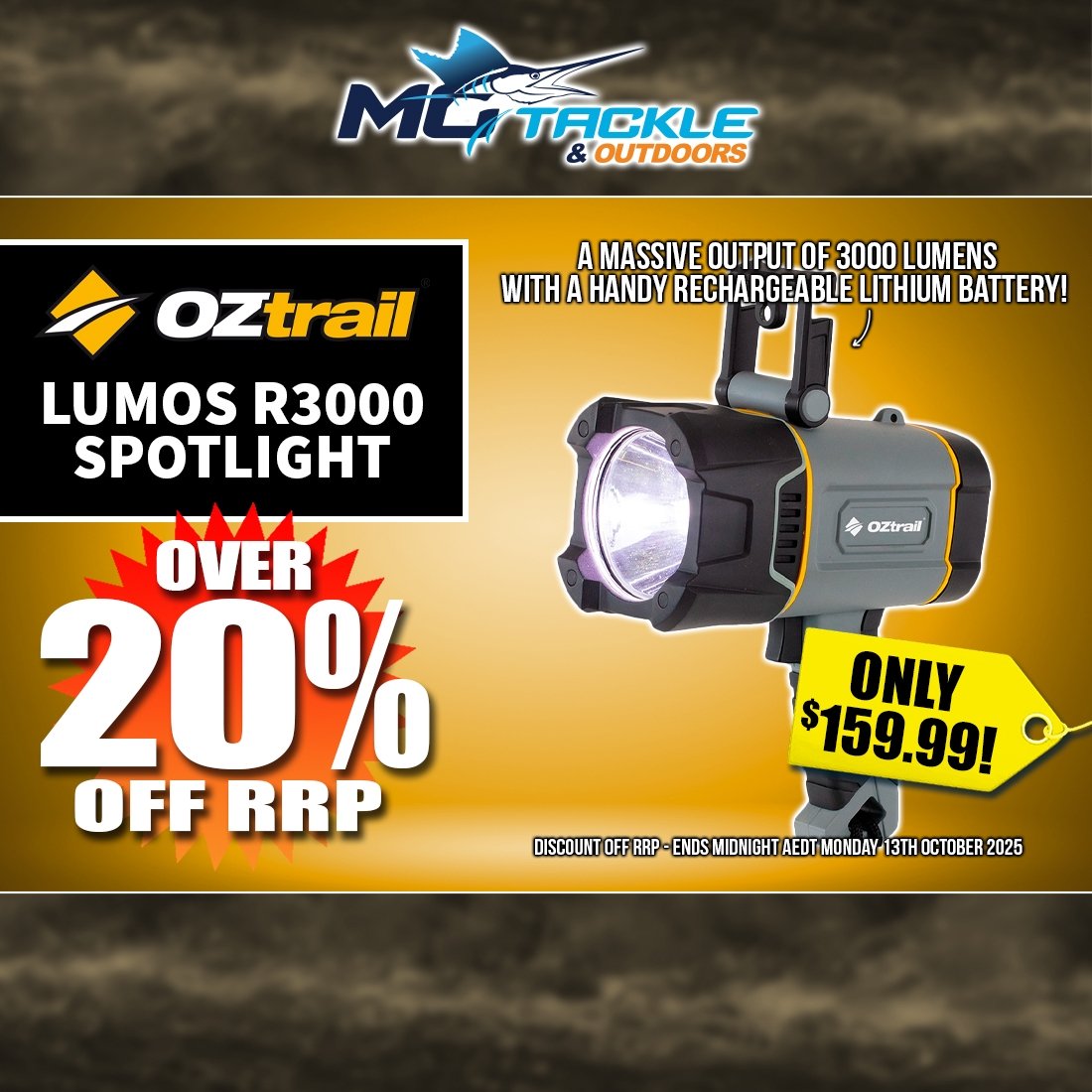 OZTRAIL LUMOS R3000 SPOTLIGHT only $159.99