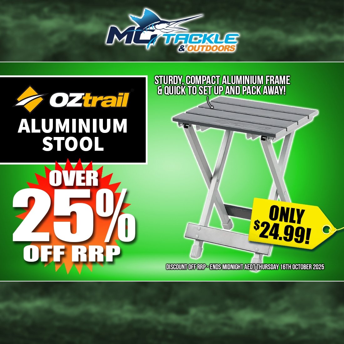OZTRAIL ALUMINIUM STOOL only $24.99