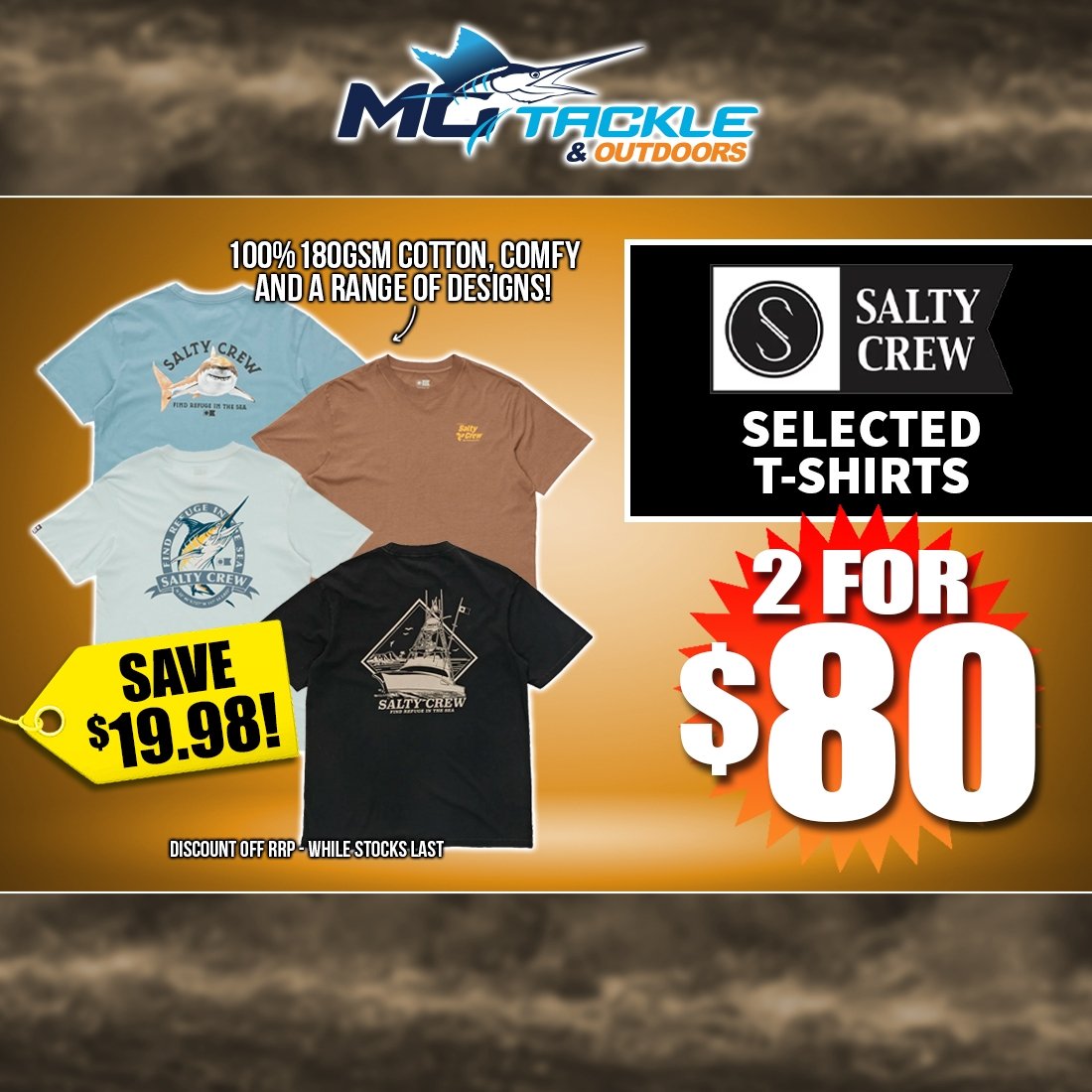 SALTY CREW T-SHIRTS - 2 FOR $80