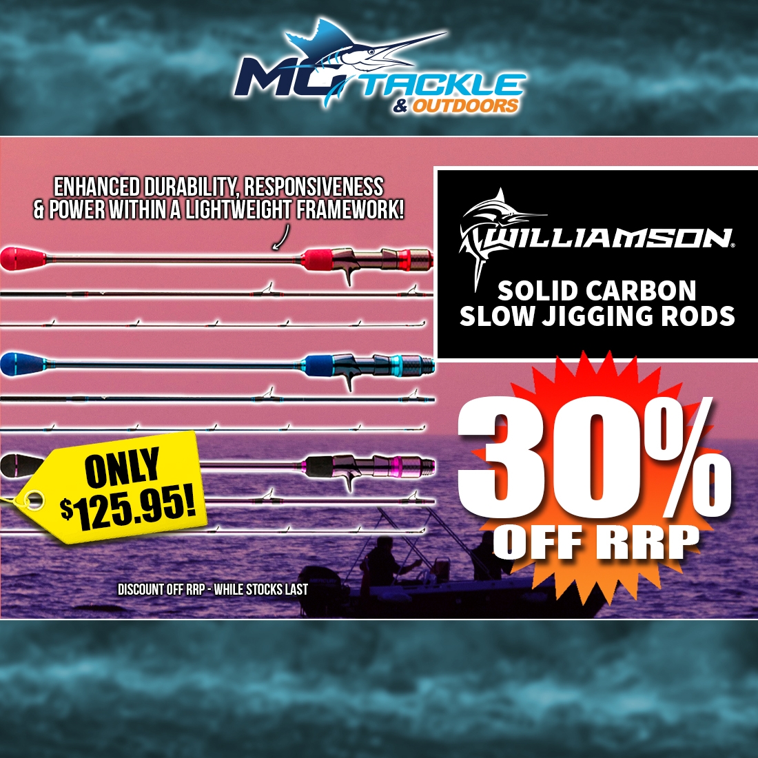 30% off WILLIAMSON SOLID CARBON SLOW JIGGING ROD