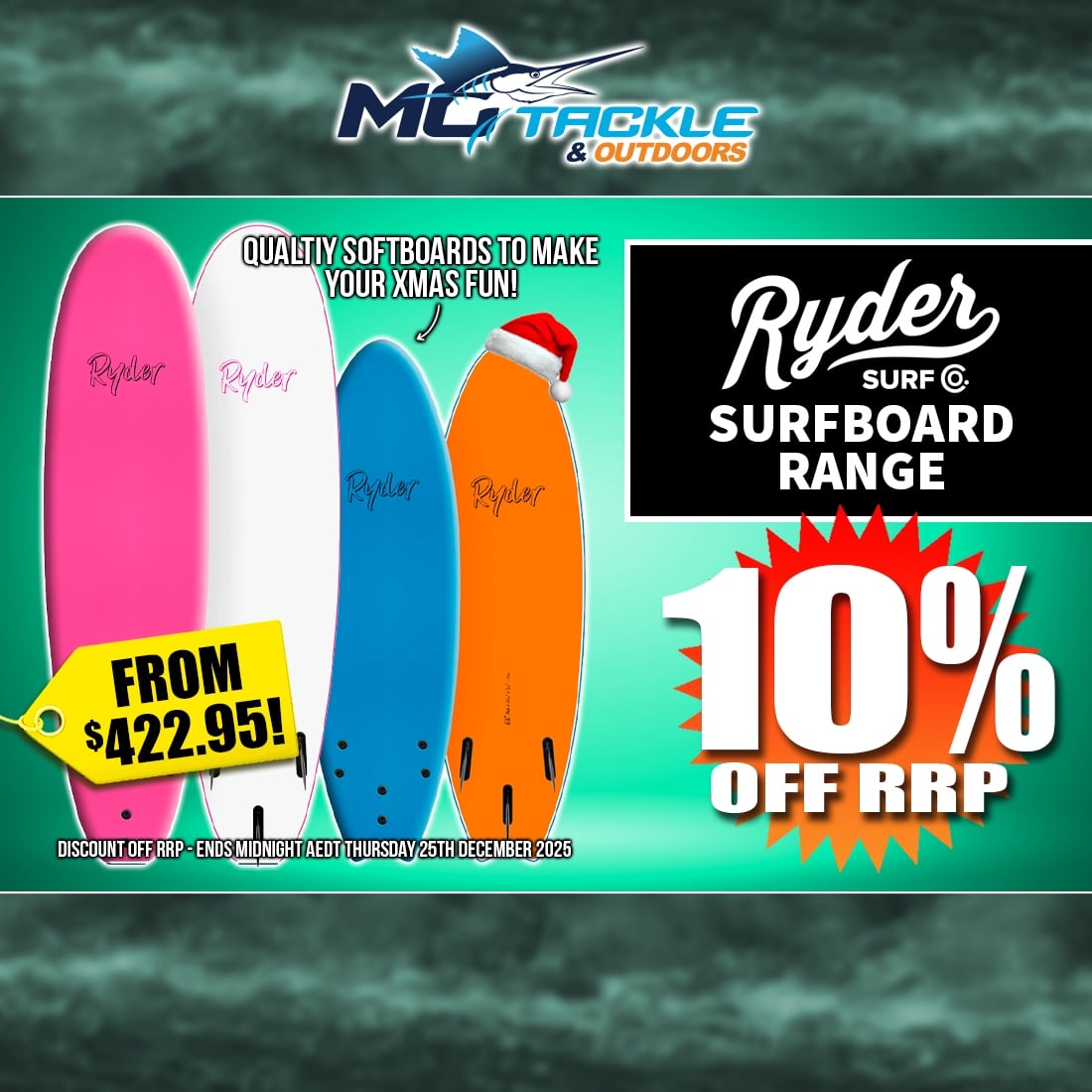 10% off Ryder Surfboards