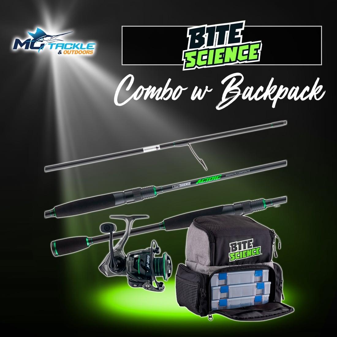 New - BITE SCIENCE ACIDIC / BSR-X SPIN COMBO W/ BACKPACK KIT