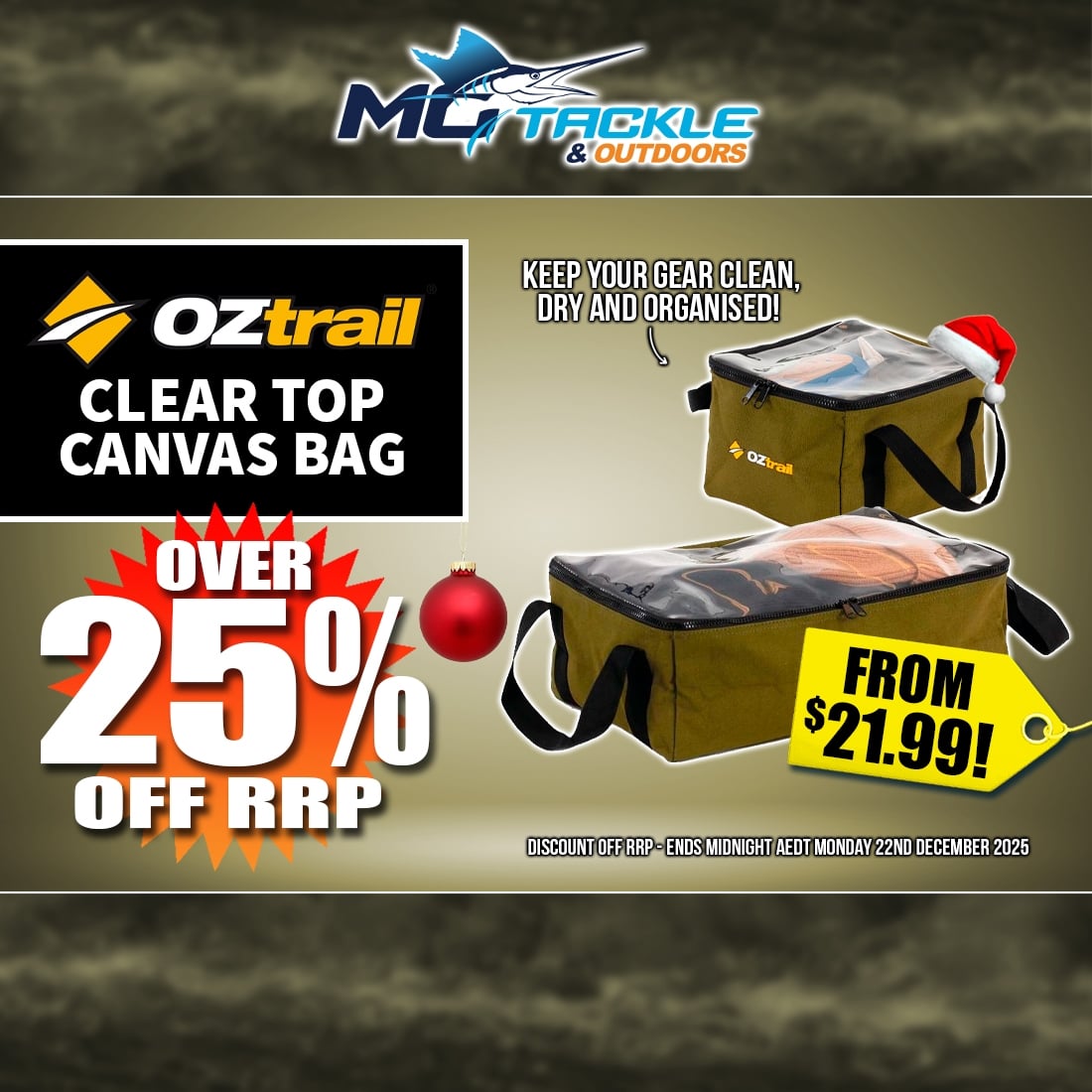 OZTRAIL CLEAR TOP CANVAS BAG from $21.99