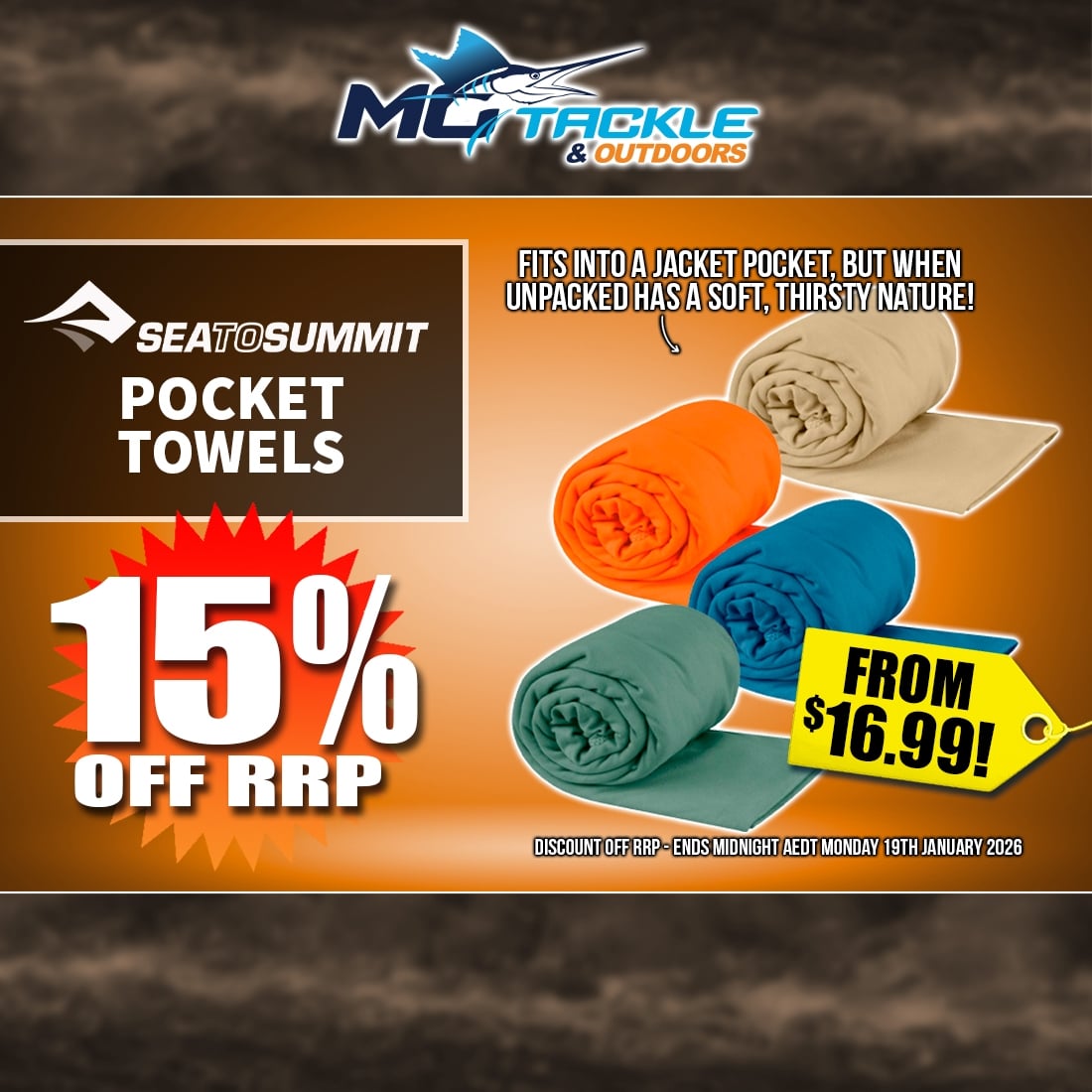 15% off SEA TO SUMMIT POCKET TOWEL