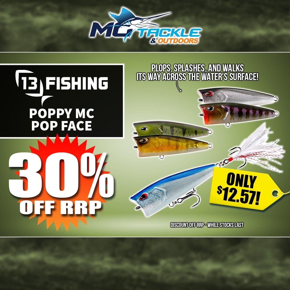 30% off 13 FISHING POPPY MC POP FACE LURE