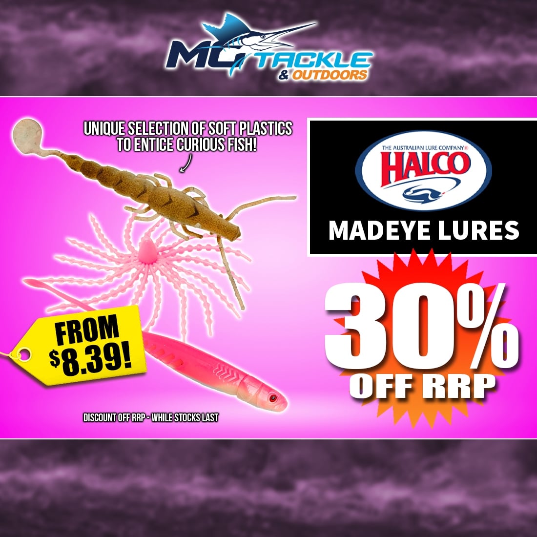 30% off Halco Madeye Lures
