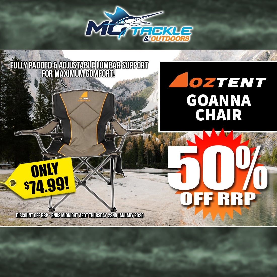 50% off OZTENT GOANNA CHAIR