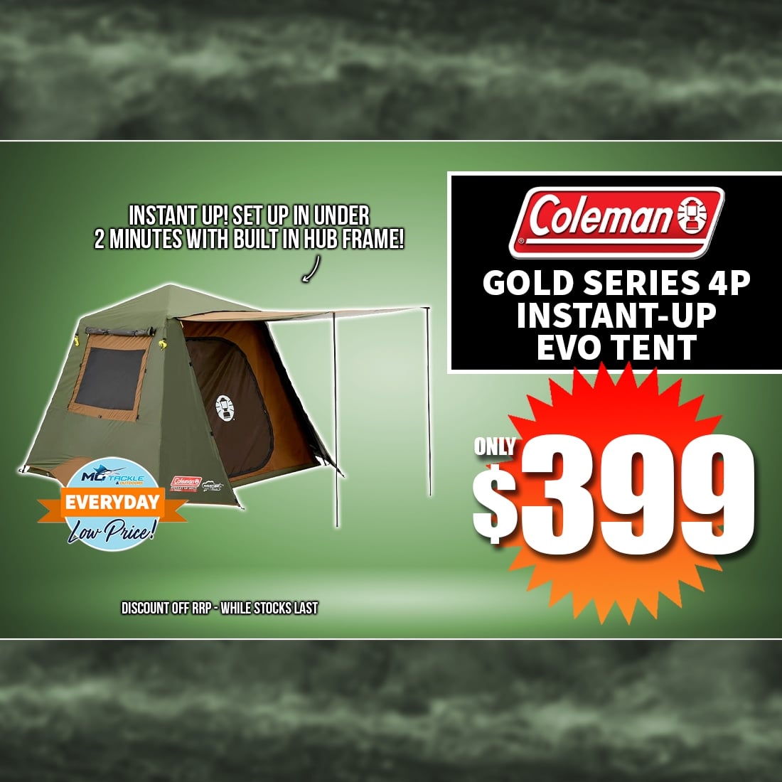 COLEMAN GOLD SERIES 4 PERSON INSTANT-UP EVO TENT only $399