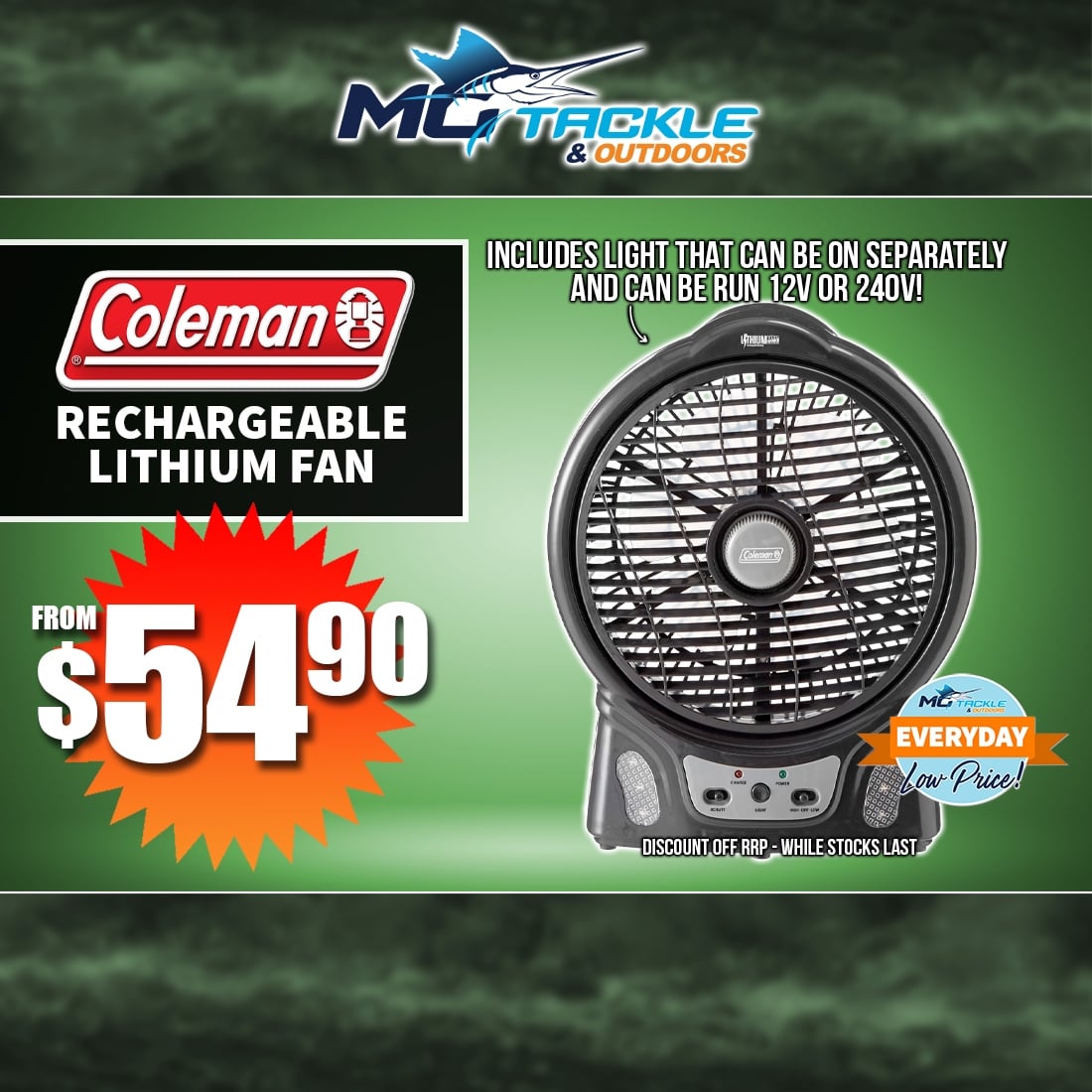 COLEMAN RECHARGEABLE LITHIUM ION FAN from $54.90