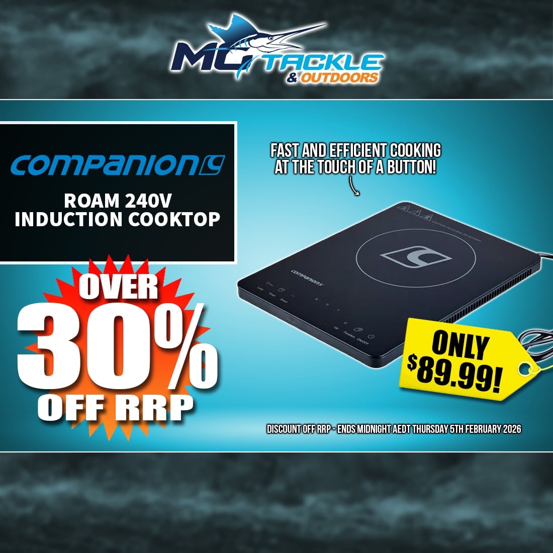 COMPANION ROAM 240V INDUCTION COOKTOP only $99.99