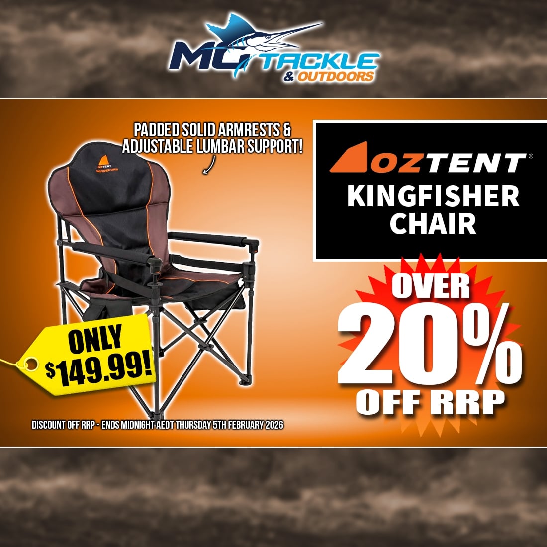OZTENT KINGFISHER CHAIR only $149.99