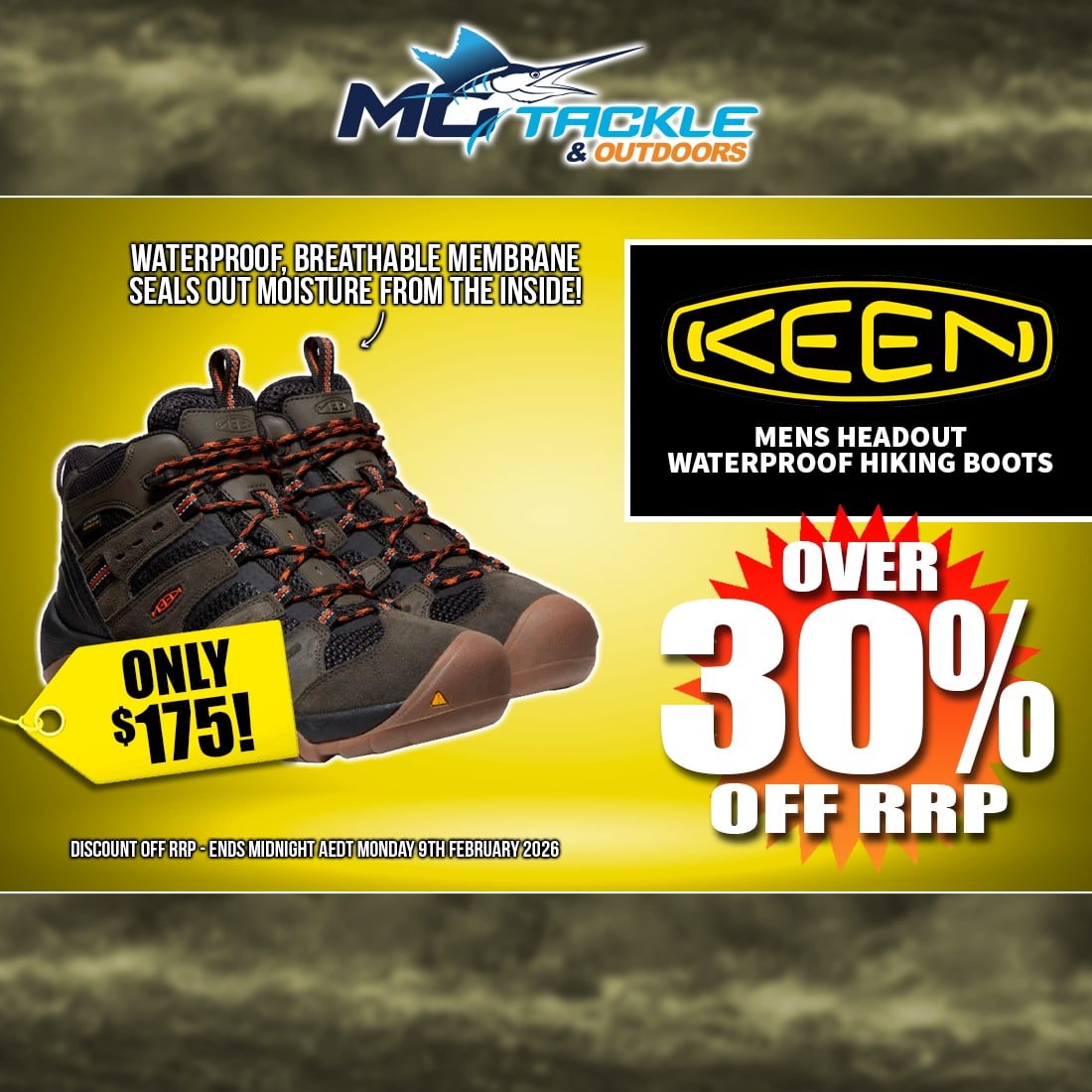 KEEN MENS HEADOUT WATERPROOF HIKING BOOTS only $175