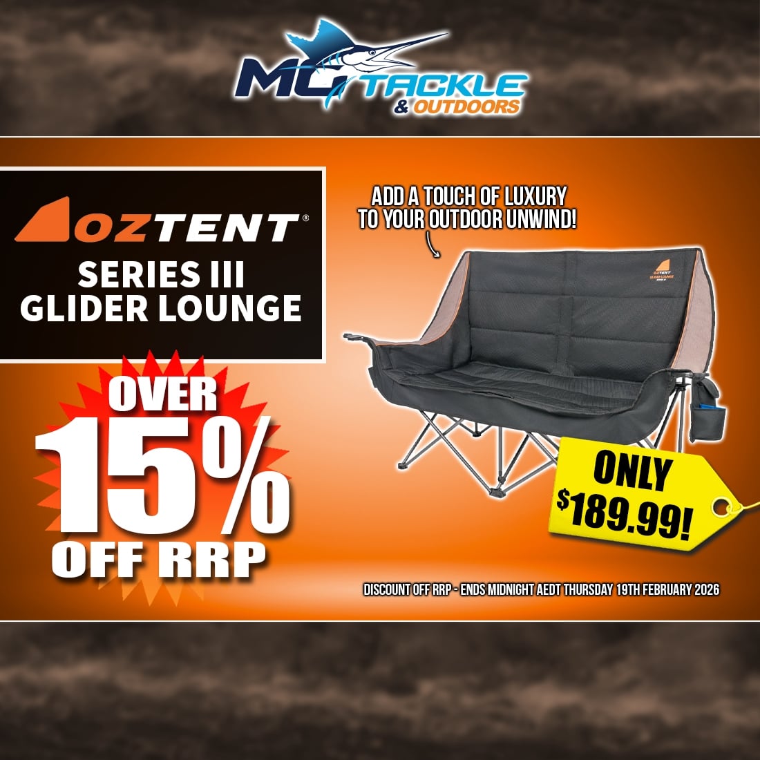 OZTENT SERIES III GLIDER LOUNGE only $189.99