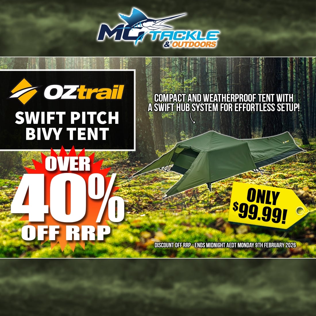 OZTRAIL SWIFT PITCH BIVY TENT only $99.99