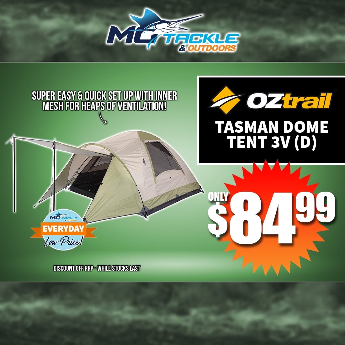 OZTRAIL TASMAN DOME TENT 3V (D) only $84.99
