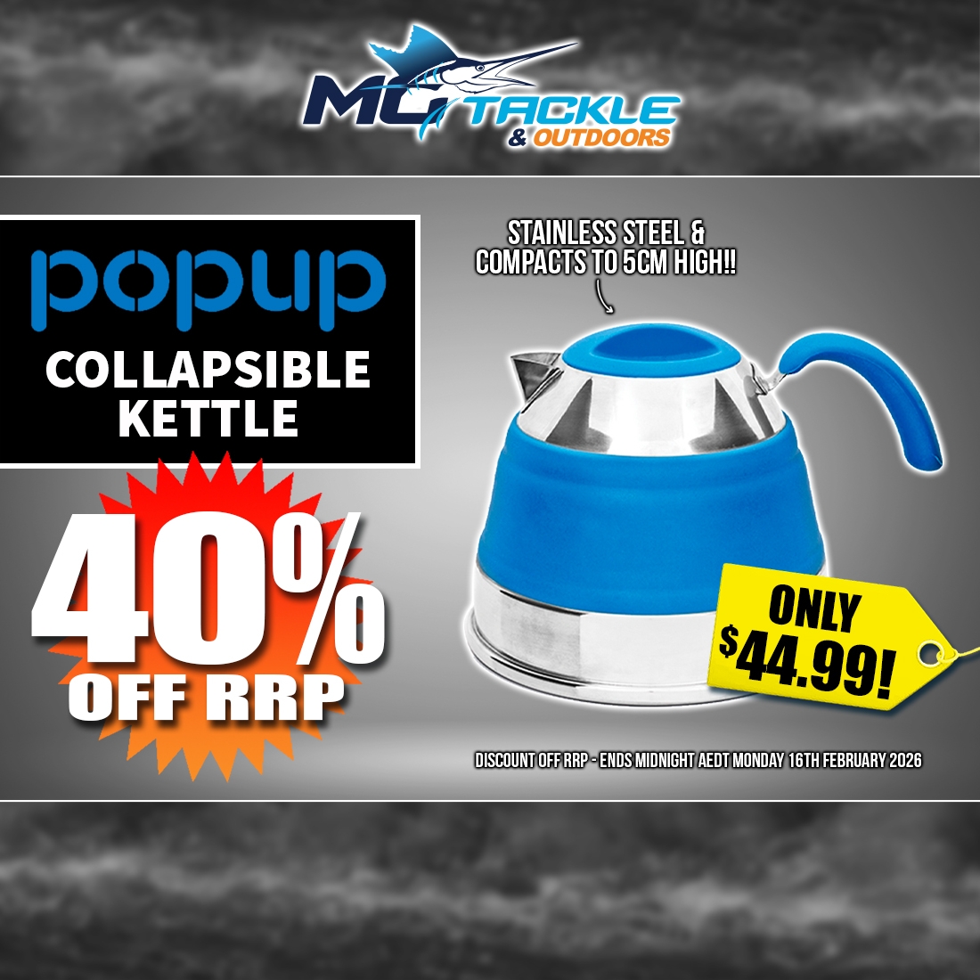 POP UP STAINLESS STEEL COMPACT KETTLE only $44.99