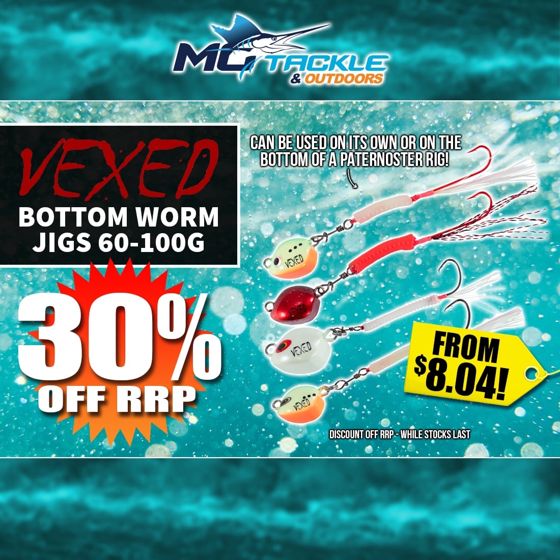 30% off Vexed Bottom Worm Jigs