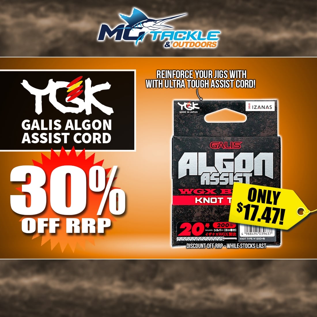 30% off YGK GALIS ALGON ASSIST WGX - KNOT TYPE ASSIST CORD