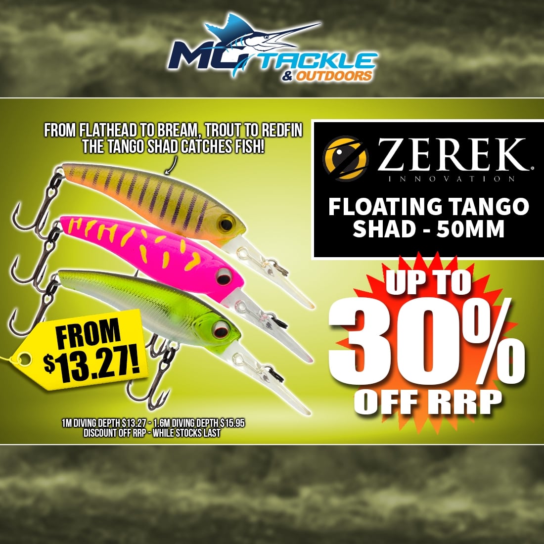 Up to 30% off ZEREK FLOATING TANGO SHAD 50MM