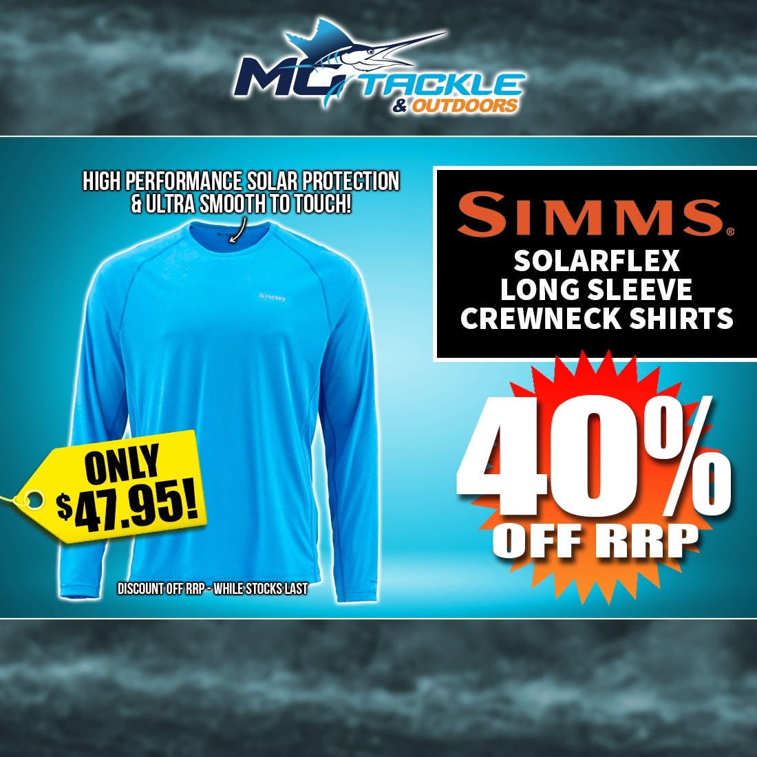 40% off SIMMS SOLARFLEX LONG SLEEVE CREWNECK SHIRT