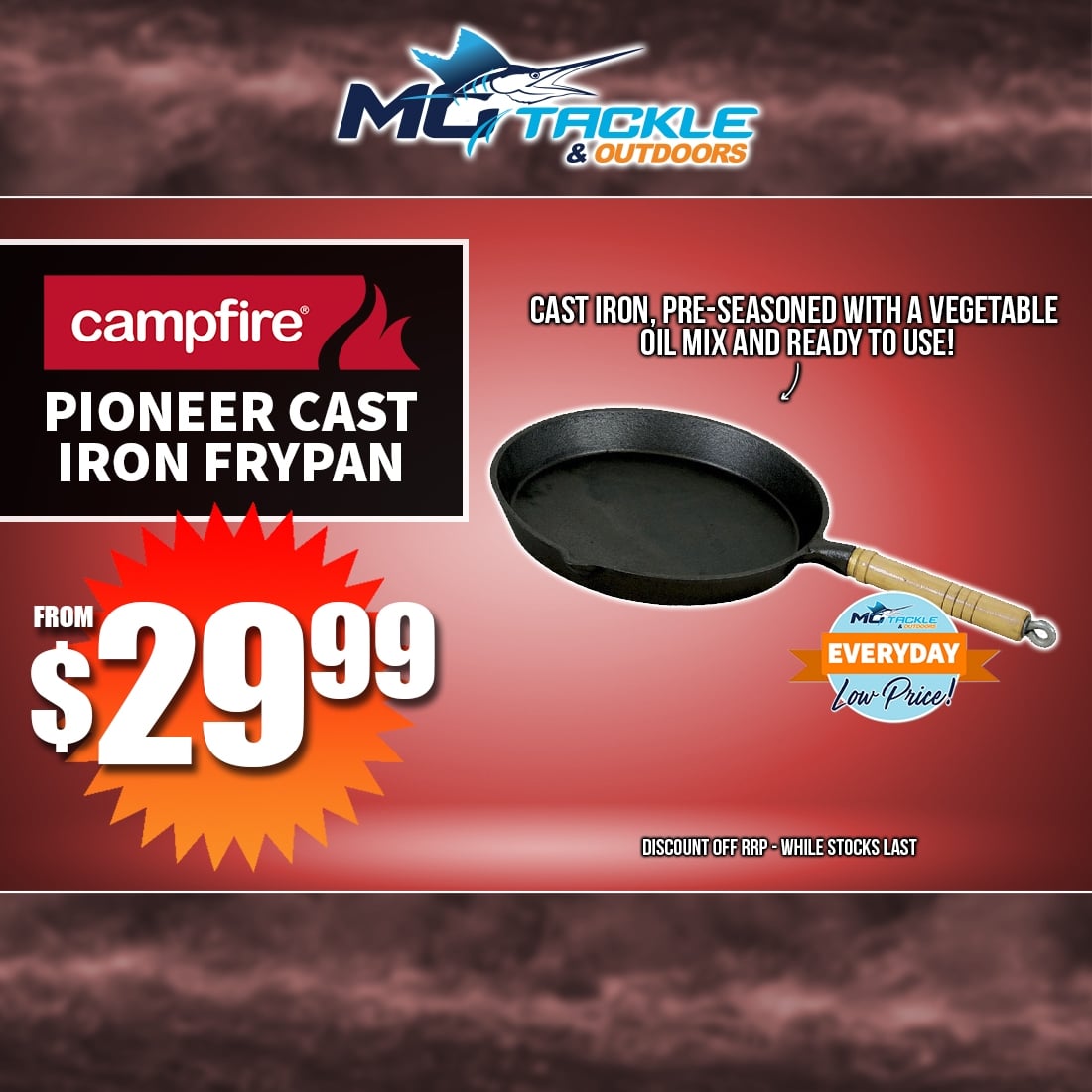 CAMPFIRE PIONEER CAST IRON ROUND FRYPAN only $29.99