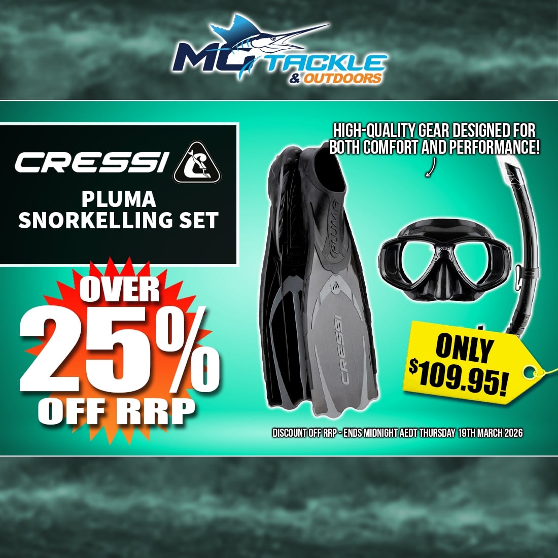 CRESSI PLUMA SNORKELLING MSF SET only $109.95