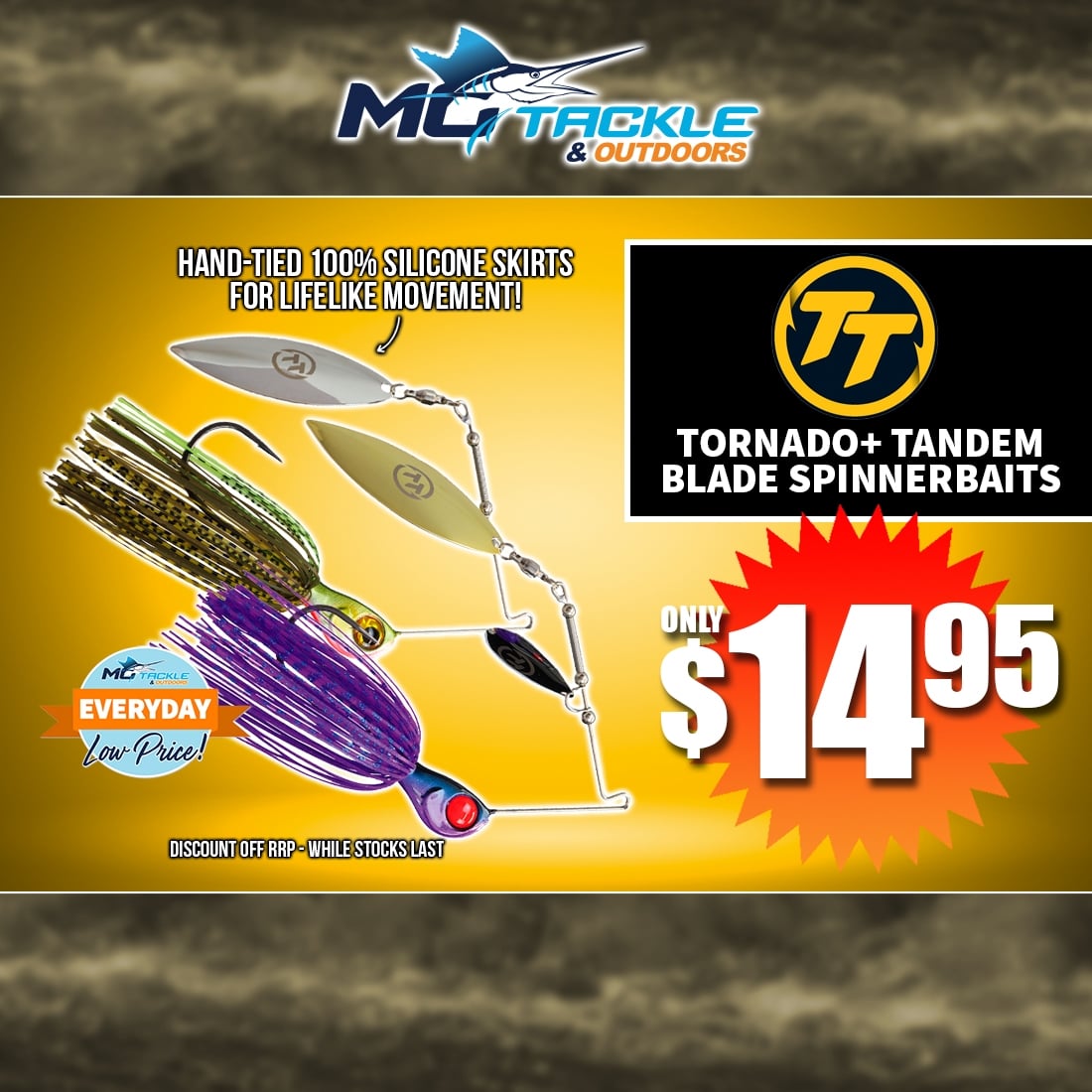 TT TORNADO+ TANDEM BLADE SPINNERBAIT only $14.95