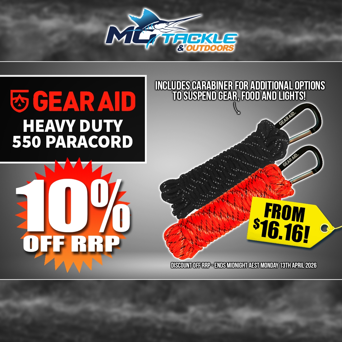 10% off GEAR AID HEAVY DUTY 550 PARACORD