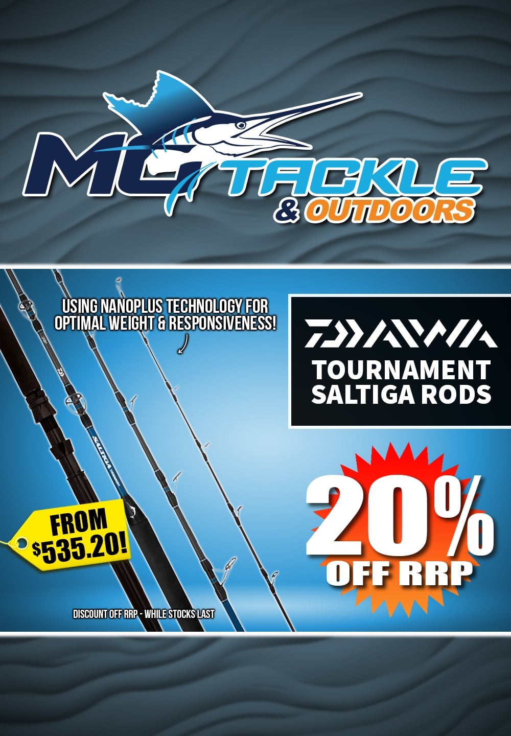20% off DAIWA 20 SALTIGA TOURNAMENT ROD