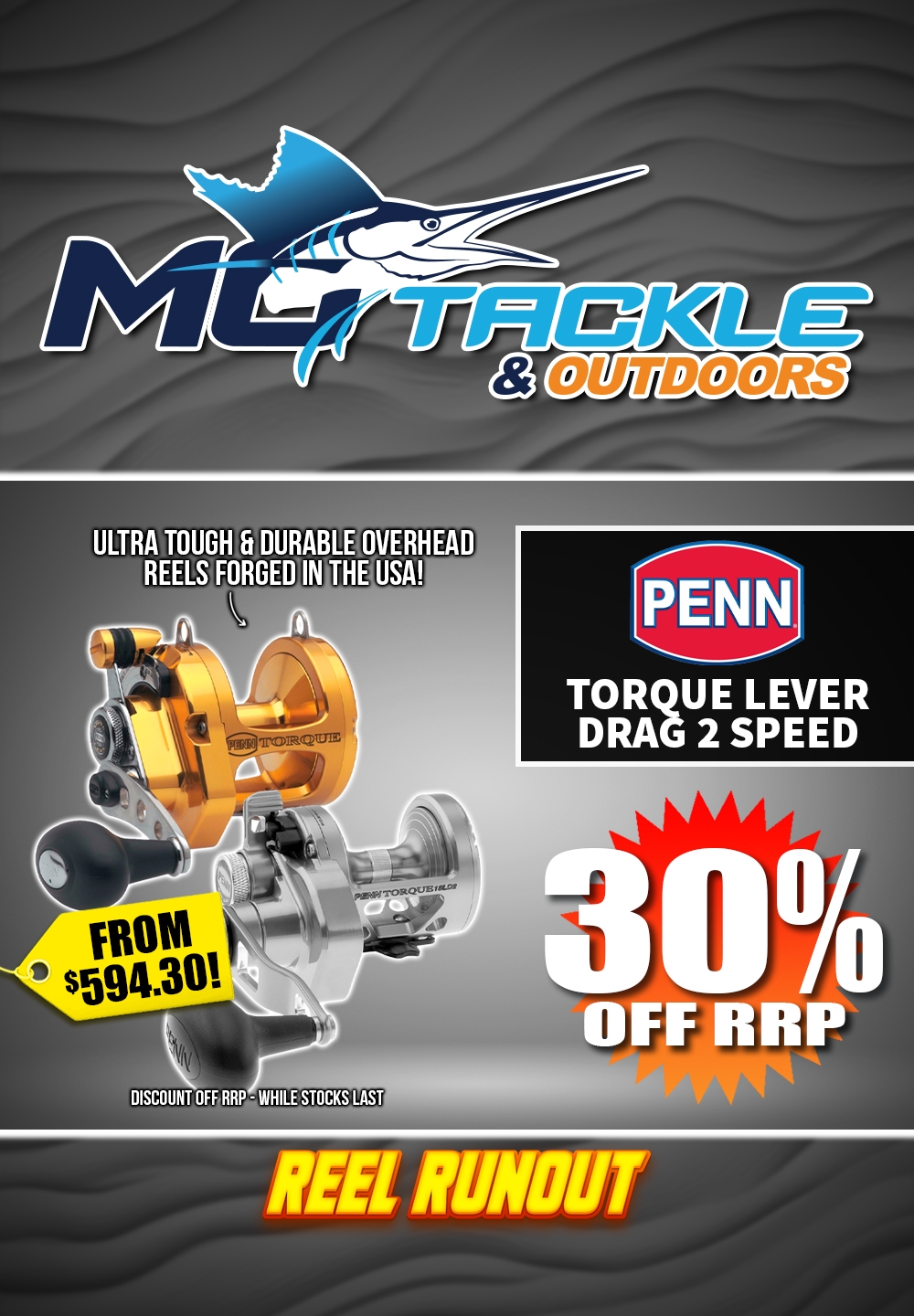 30% off PENN TORQUE LEVER DRAG 2 SPEED OVERHEAD REEL