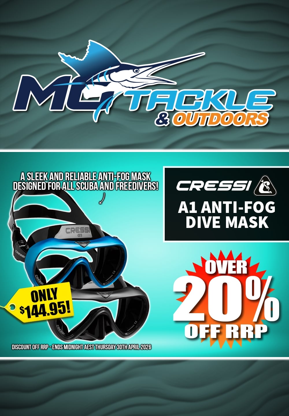 CRESSI A1 ANTI-FOG DIVE MASK only $144.95