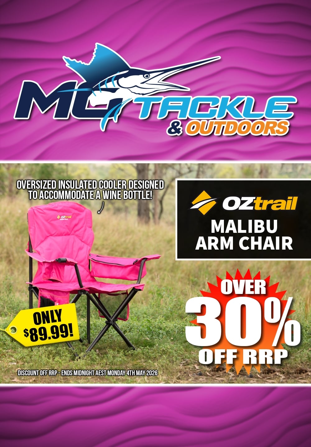 OZTRAIL MALIBU ARM CHAIR only $89.99