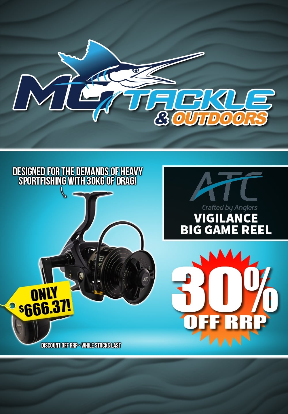 30% off ATC VIGILANCE BIG GAME SPIN REEL