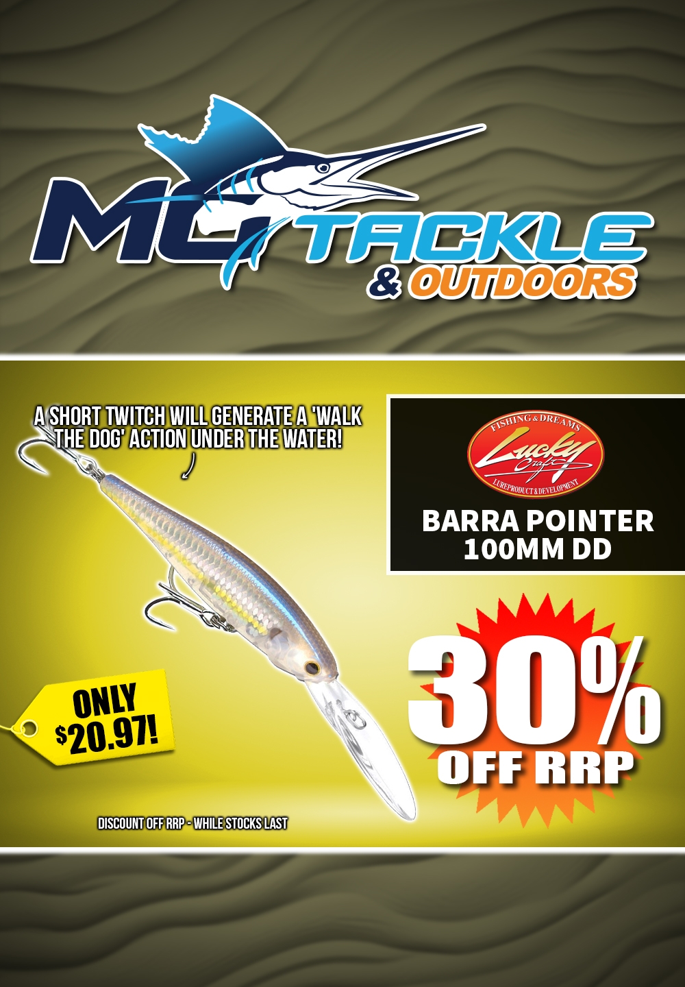 30% off LUCKY CRAFT BARRA POINTER - 100MM DD
