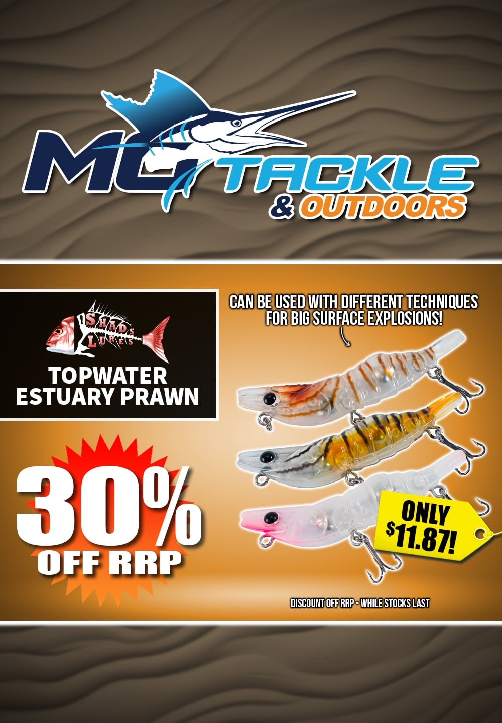 30% off SHADS LURES ESTUARY PRAWN TOPWATER LURE