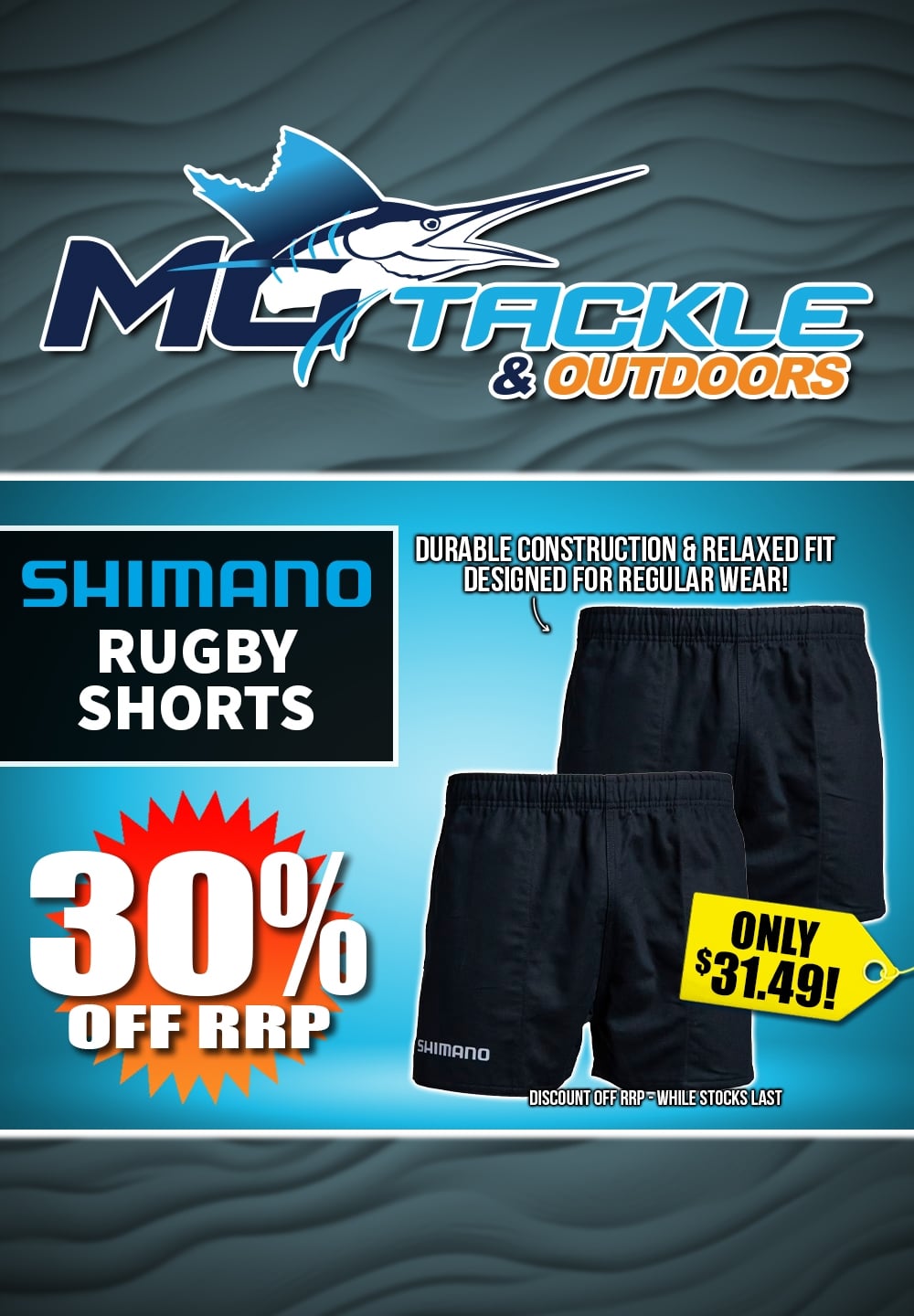 30% off SHIMANO RUGBY SHORTS