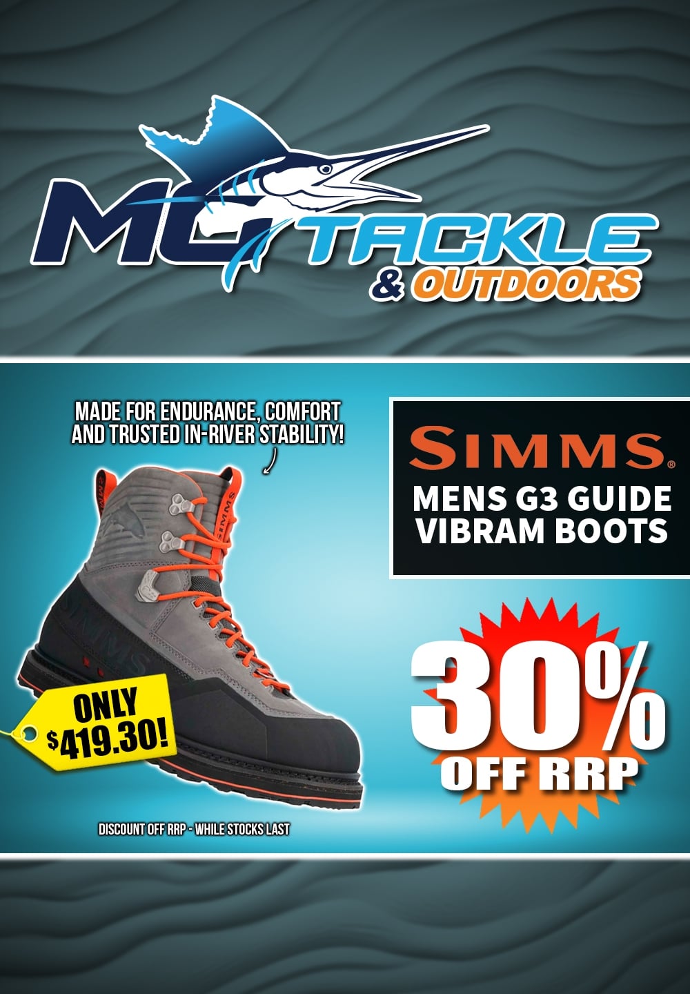30% off SIMMS MENS G3 GUIDE VIBRAM BOOTS