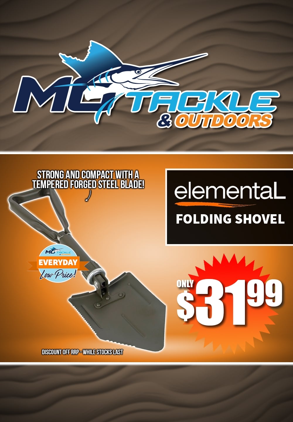 ELEMENTAL FOLDING SHOVEL only $31.99