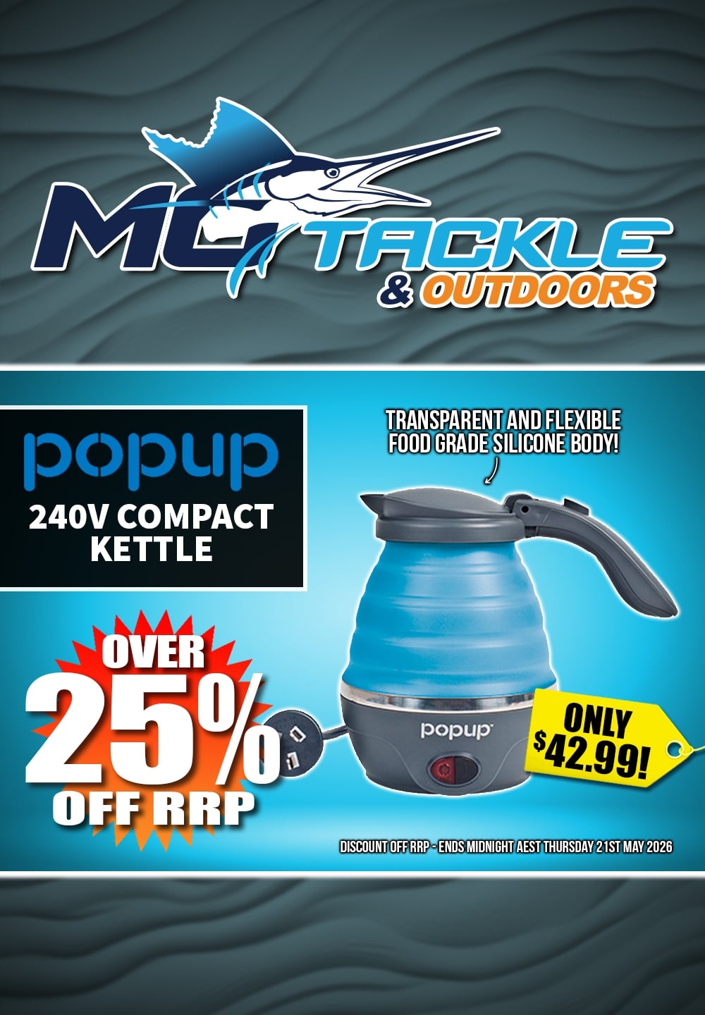 POPUP 240V COMPACT KETTLE only $42.99