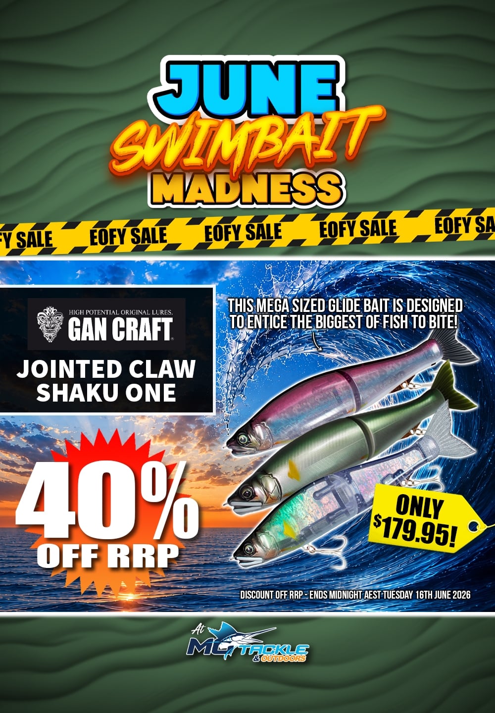 40% off GAN CRAFT JOINTED CLAW SHAKU ONE LURE